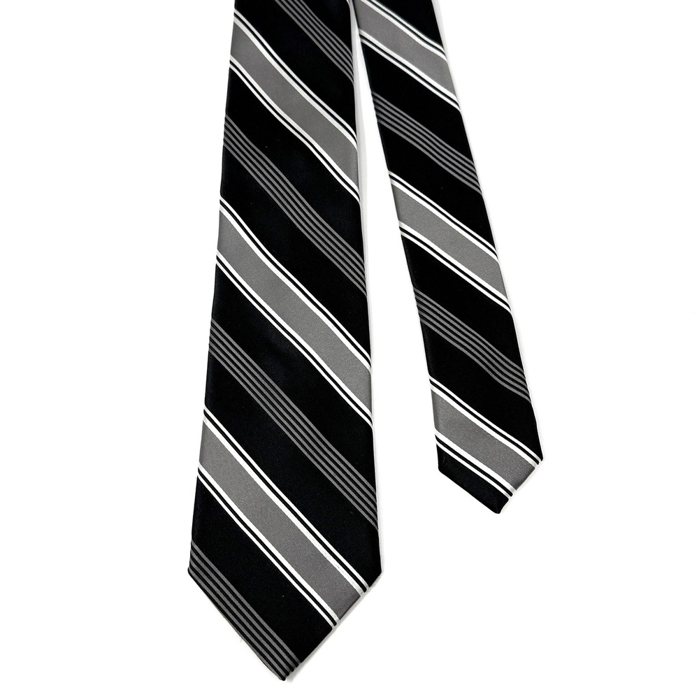 Valentino Repp Striped Silk Tie Black Gray White Tie 3.25" x 60" Made in Italy